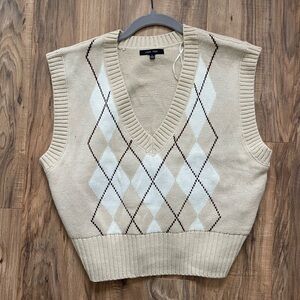 Tan and white sweater tank top